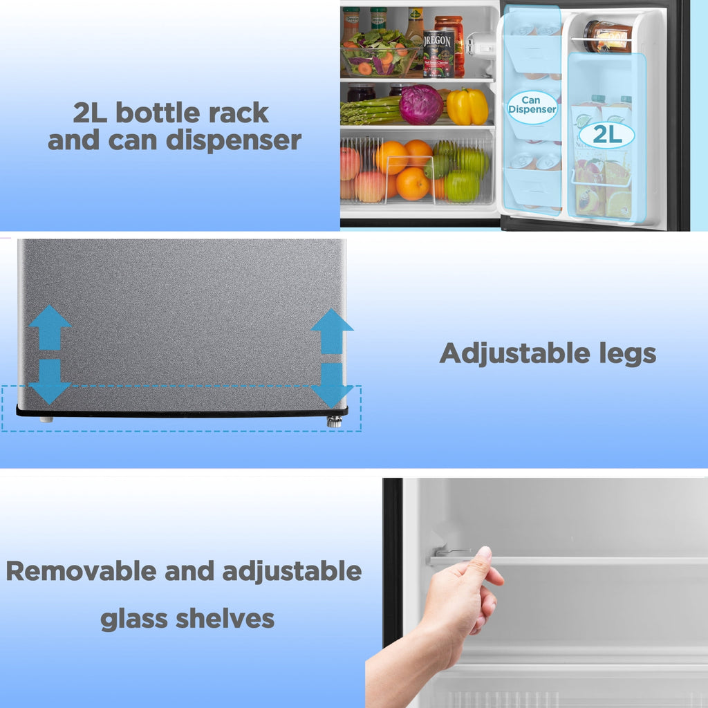 Mainstays 3.2 Cu Ft 2-Door Compact Refrigerator with Freezer, Stainless Steel, Mini Fridge for Dorm, Apartment & Office