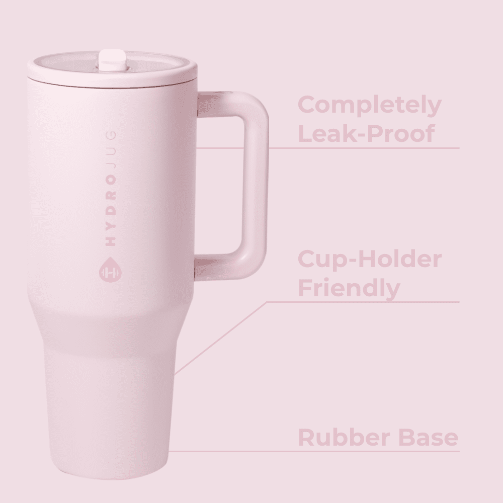 HydroJug Traveler 40 oz Water Bottle, Stainless Steel Insulated Tumbler with Flip Straw and Handle - Pink Sand
