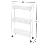 Mainstays Slim 3-Tier Rolling Bathroom Storage Cart with Hooks in White Finish