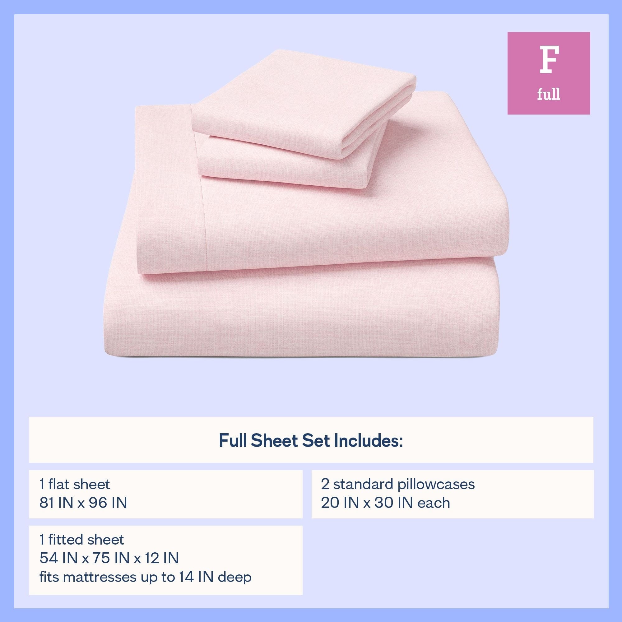 Mainstays Kids 100% Cotton Percale Bed Sheet Set, Full, Light Pink, 4 Pieces