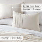 Regency Heights Queen Comforter Set, Boho 3-Piece Pintuck Stitching Bedding Set, Soft Washed Pleated Bed Sets with Pillow Sham Neutral