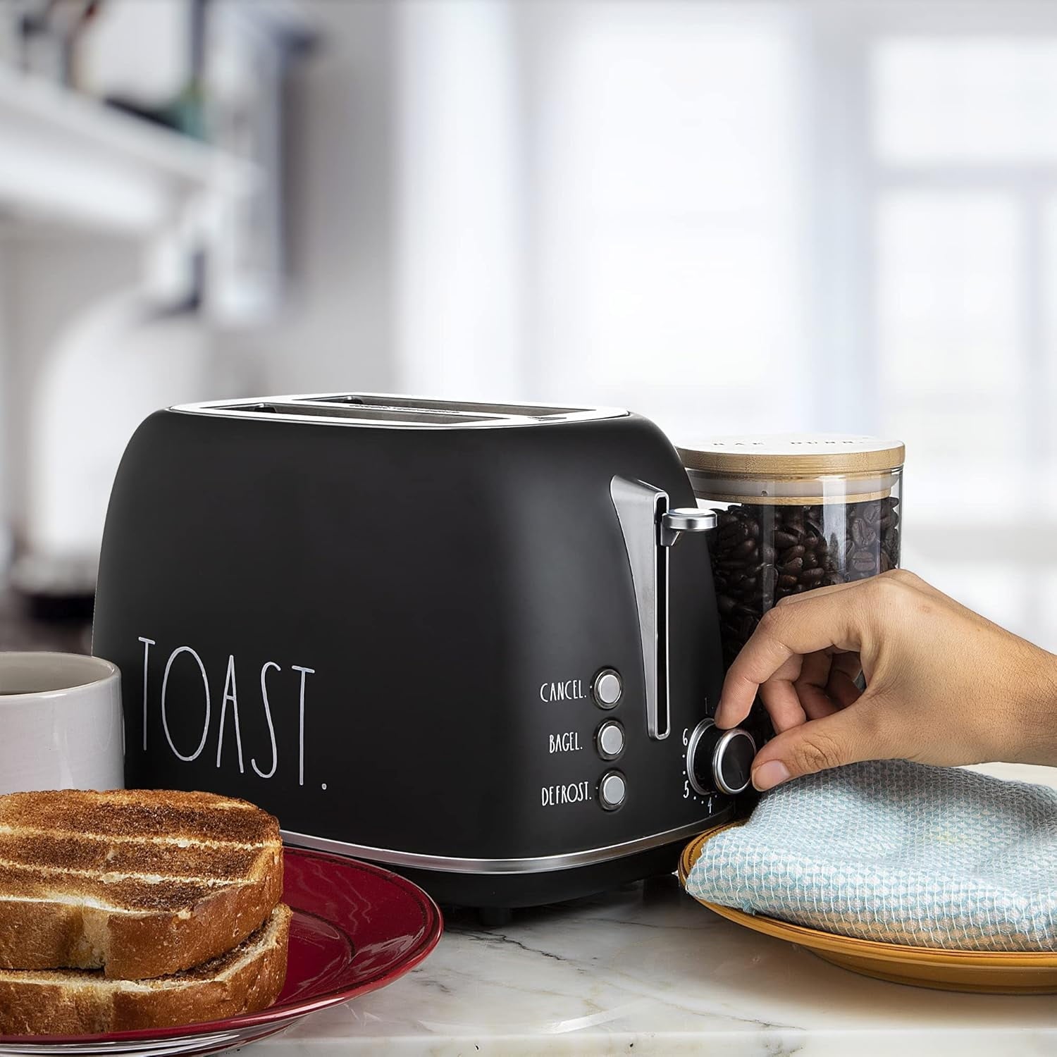 Rae Dunn 2-Slice Toaster, Stainless Steel with 6 Browning Levels, Extra Wide Slots