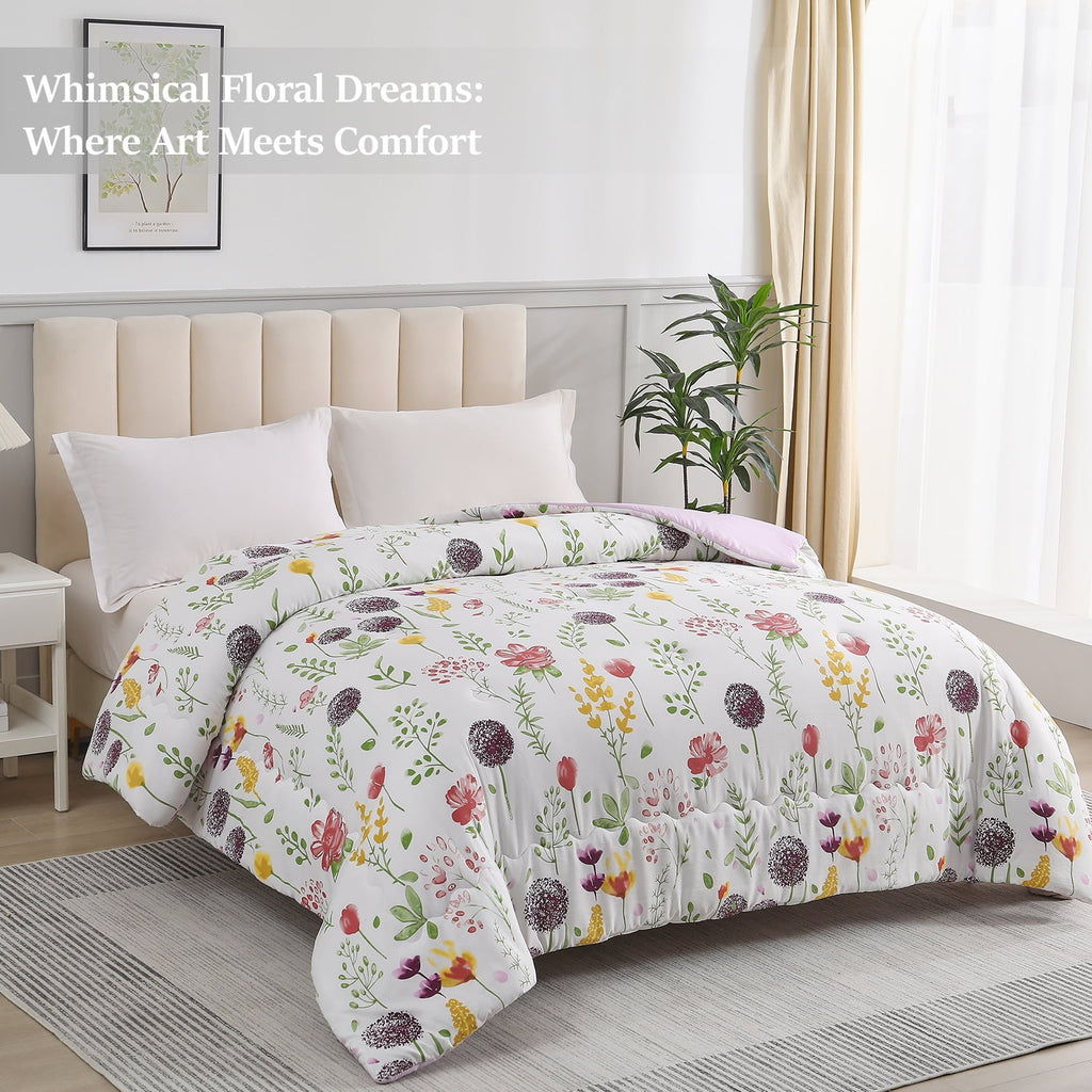Jessy Home 1 Piece Queen Comforter Floral Comforter Purple Dandelion Summer Quilts Soft Cooling Comforter 1 Comforter