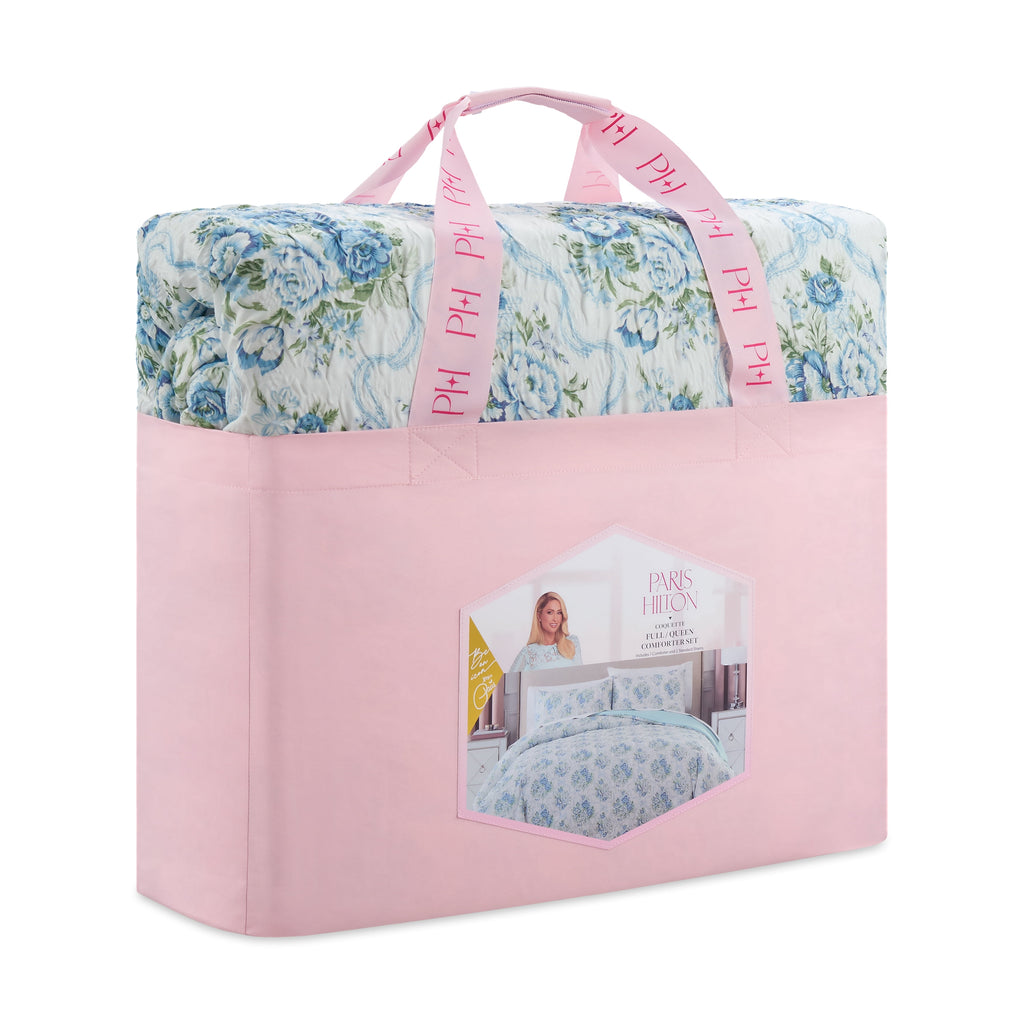 Paris Hilton 3-Piece Coquette Floral Blue Comforter Set, Full/Queen