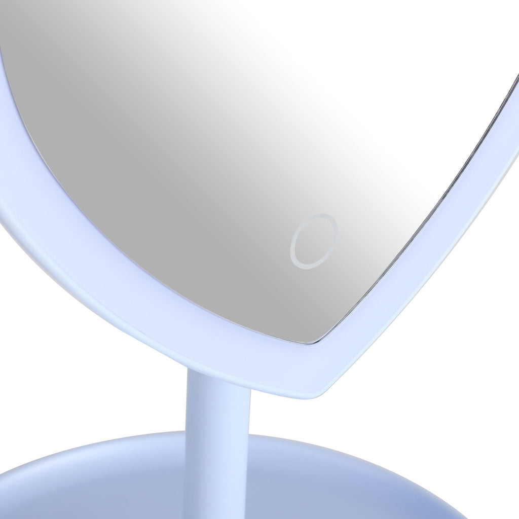 Mainstays 11.26" Tall Light Blue Plastic Frame Tabletop Heart Shaped LED Lighted Mirror with Trinket Tray
