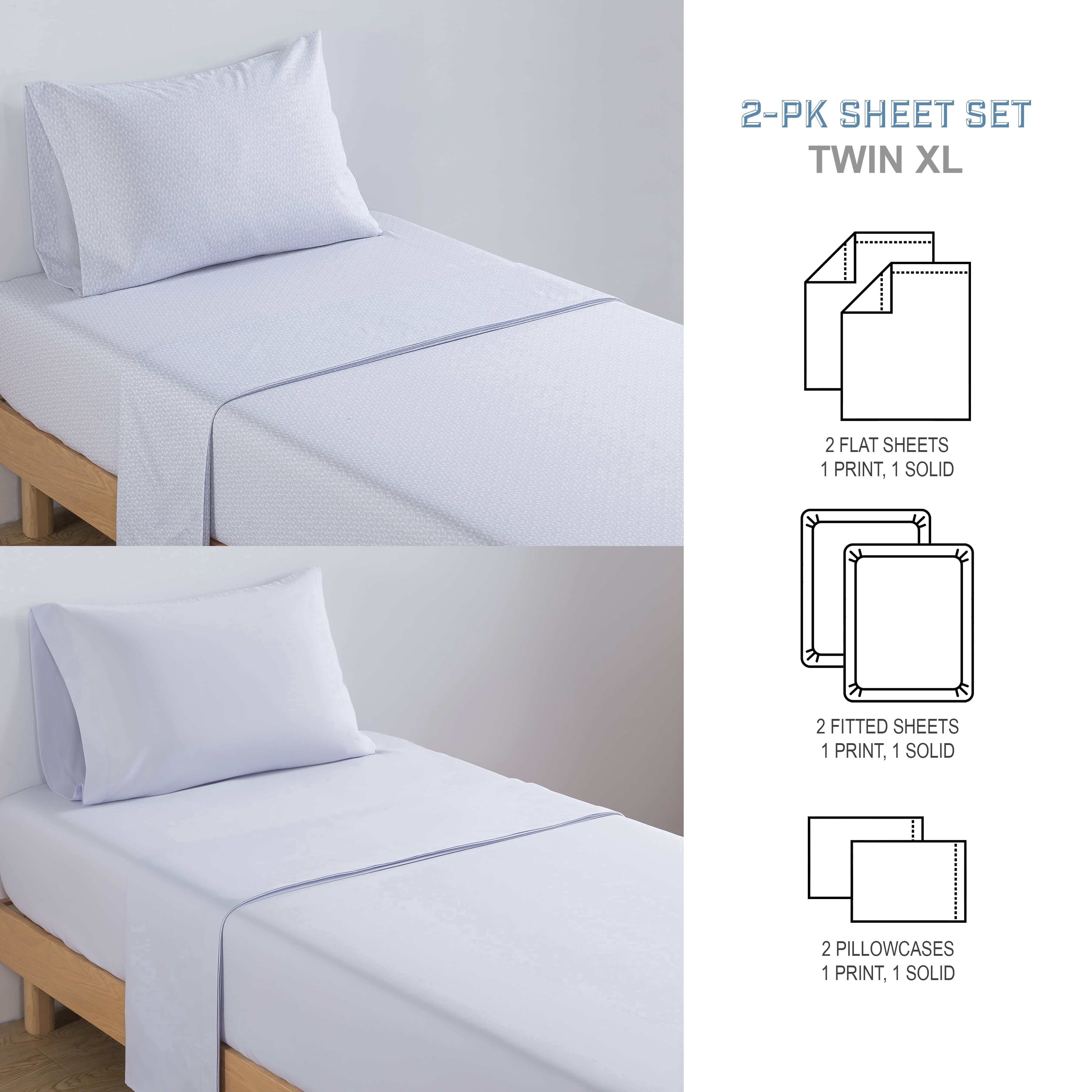 Campus Comforts by New Sega Home 2-Pack Microfiber Sheet Set, One Print, One Solid, Flora, Lilac, Twin-XL