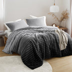Regency Heights King/Cal King Fluffy Ribbed Plush Comforter Set 3-Piece Bedding Set Grey Ombre