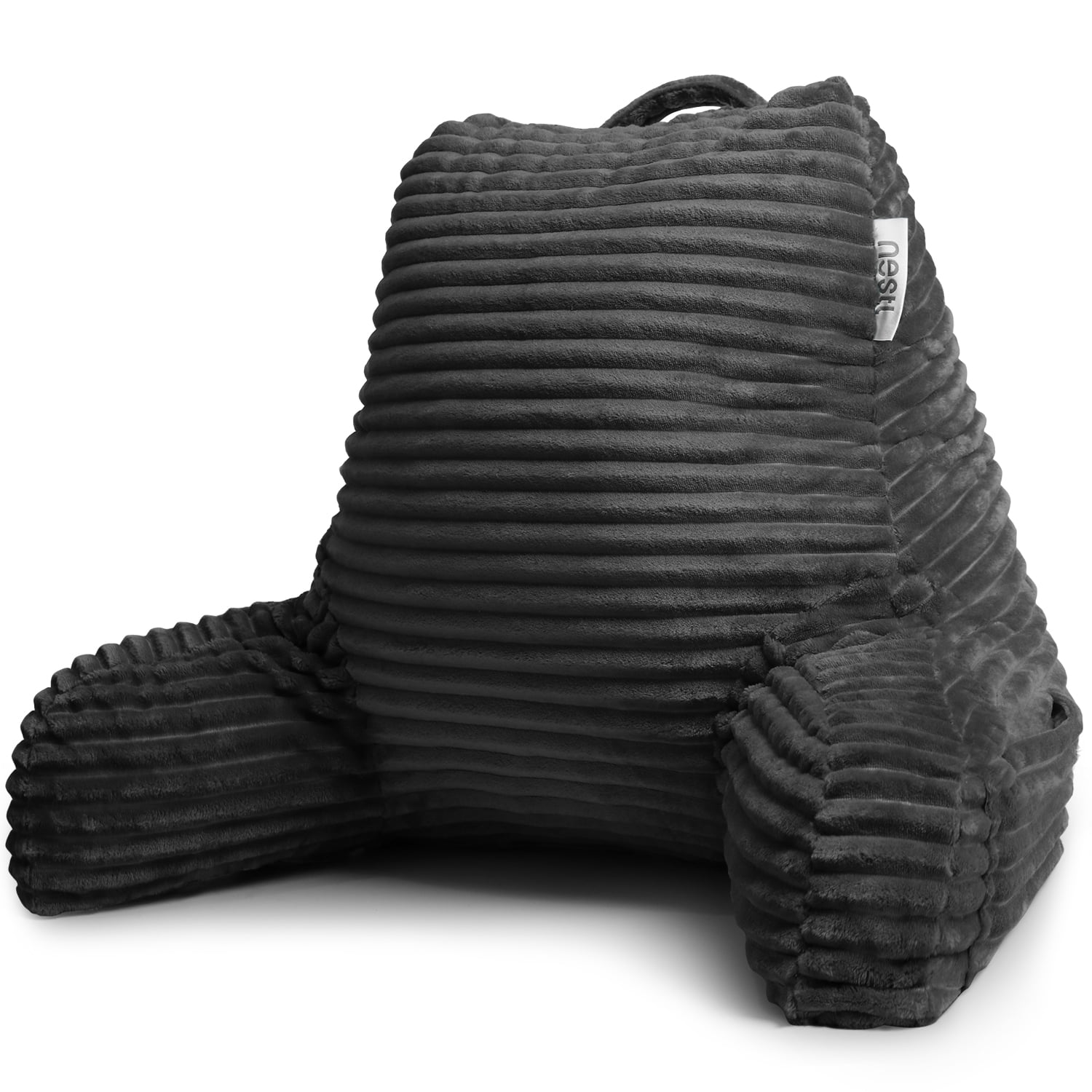 Nestl Backrest Reading Pillow, Back Support Pillow with Arms, Shredded Memory Foam Bed Rest Pillow, Dark Gray