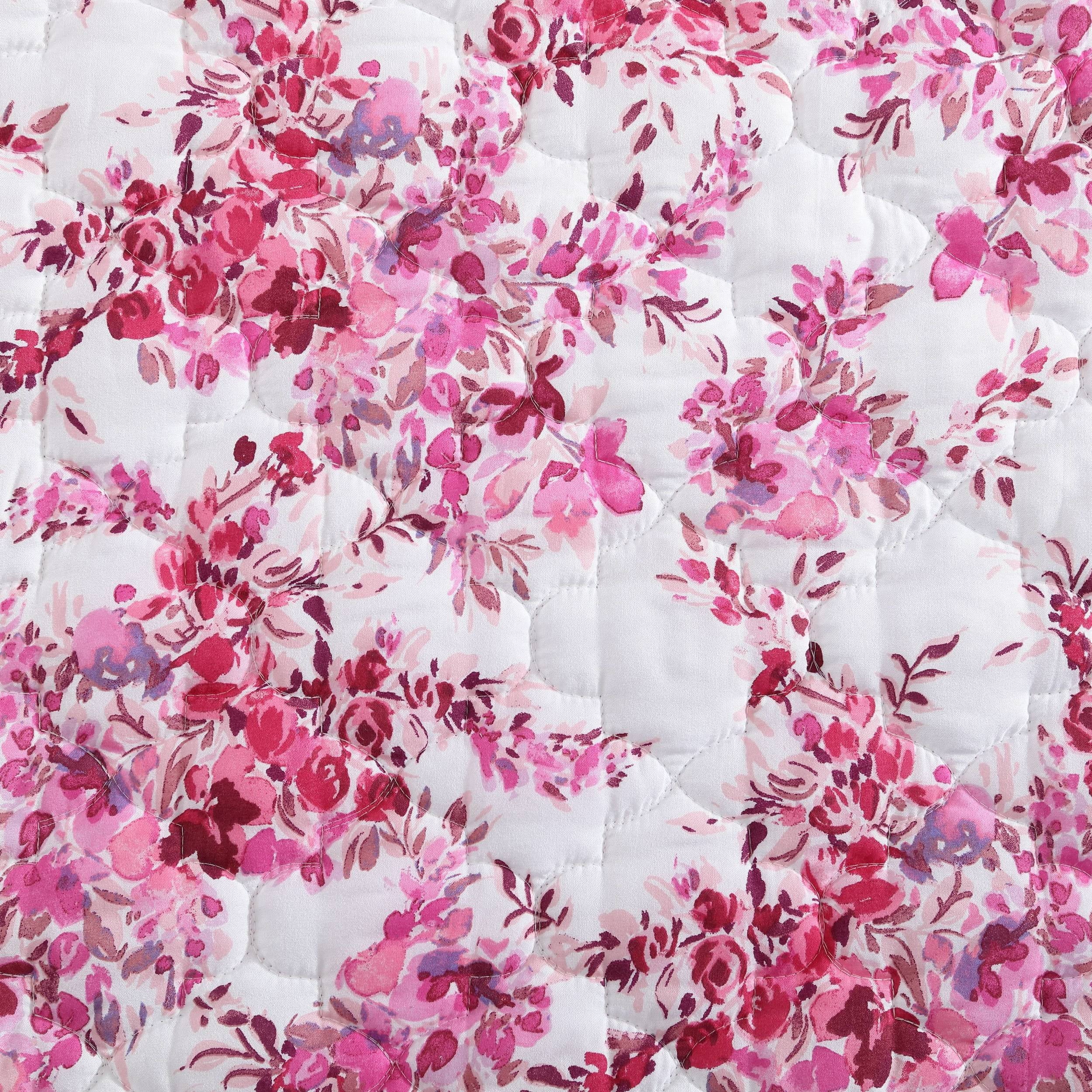Betsey Johnson Floral Vineyard Pink Reversible Full/Queen Quilt Set