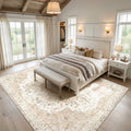 CHITOOMA 8'x10' Boho Area Rugs for Living Room, Machine Washable Floral Area Rug with Non-Slip Backing, Stain Resistant Non-Shed Carpet for Bedroom, Dining Room, Dorm, Office