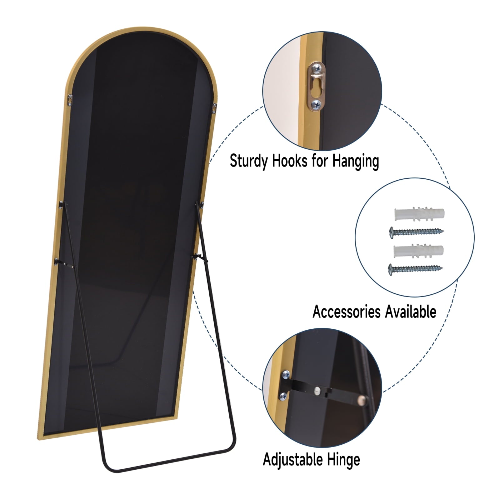 BEAUTYPEAK 64"x 21" Full Length Mirror Arched Standing Floor Mirror Full Body Mirror, Gold