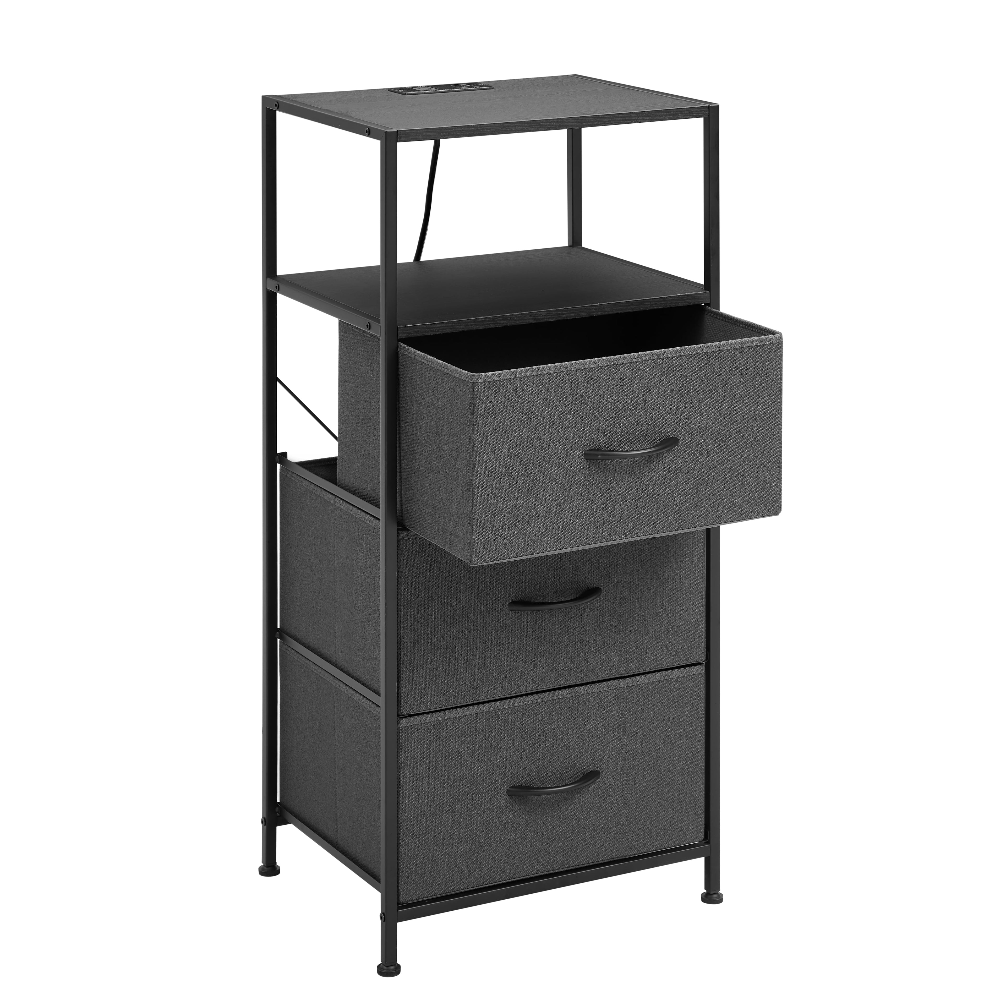Mainstays 3 Drawer Fabric Nightstand with USB, Grey