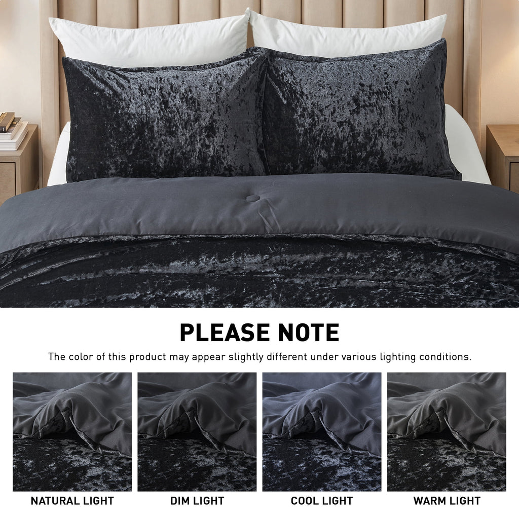 Regency Heights Full/Queen Cozy Velvet Comforter Sets, Luxury 3-Piece All-Season Bedding, Bed Set with Shams，Black