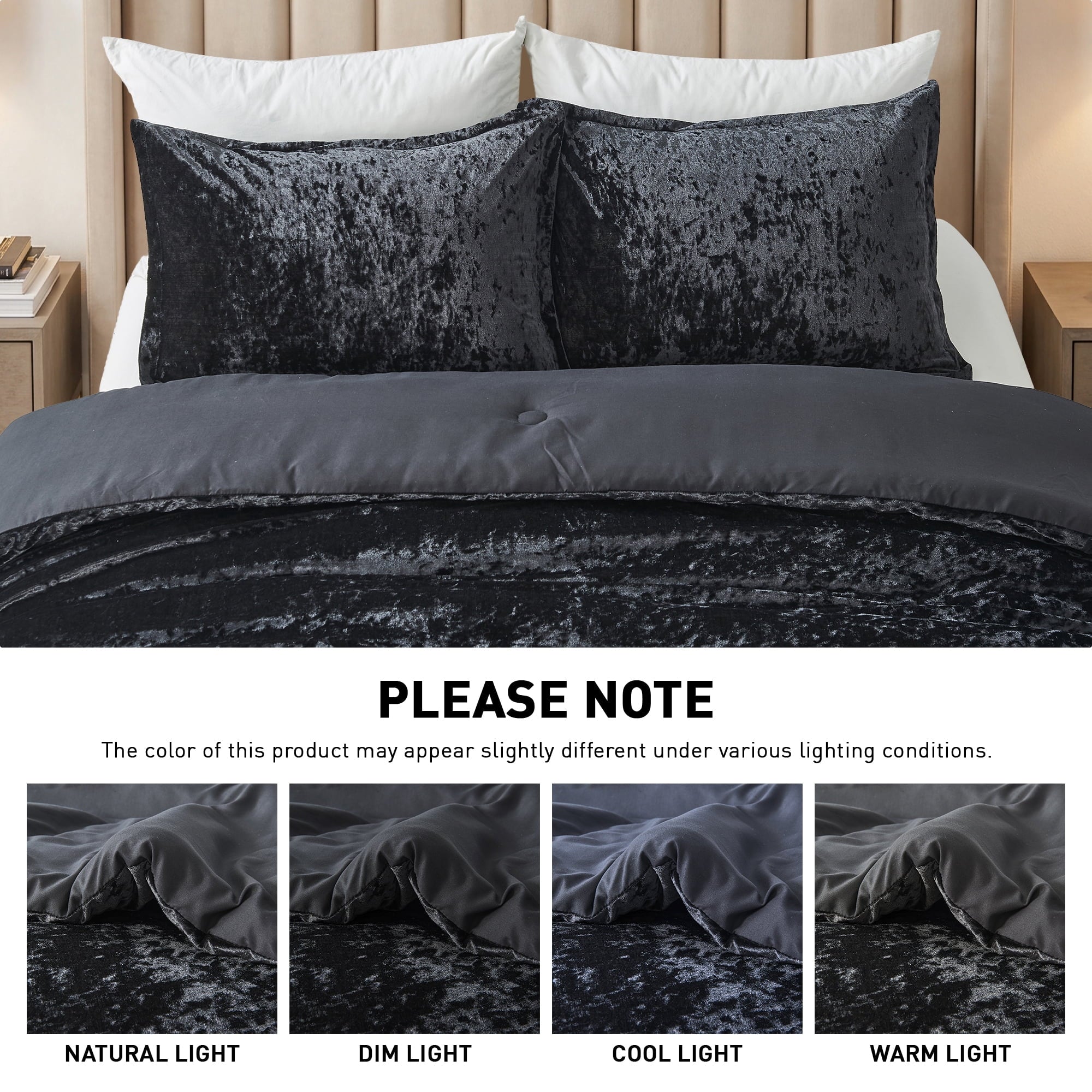 Regency Heights Full/Queen Cozy Velvet Comforter Sets, Luxury 3-Piece All-Season Bedding, Bed Set with Shams，Black