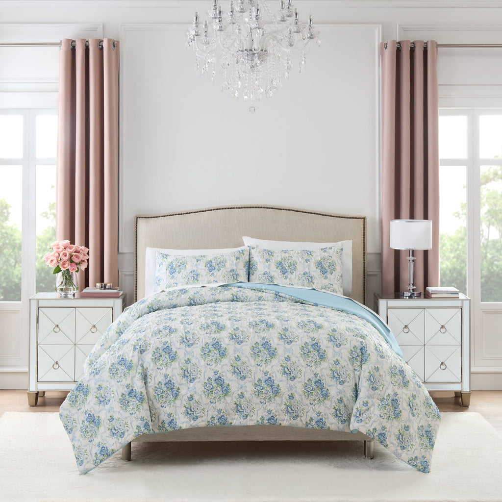 Paris Hilton 3-Piece Coquette Floral Blue Comforter Set, Full/Queen