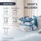 Regency Heights Queen Size Comforter Set with Sheets, 9-Piece Floral Textured Print Bed in a Bag Queen, Blue Bedding Comforter Set with Bed Sheets and Side Pocket