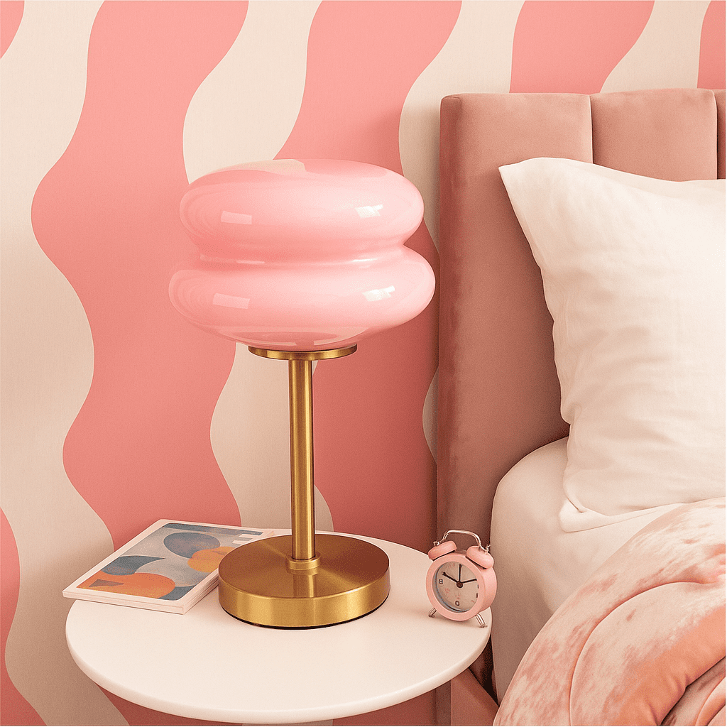 Mainstays Pink Double Bubble Glass Table Lamp, 12.4" H