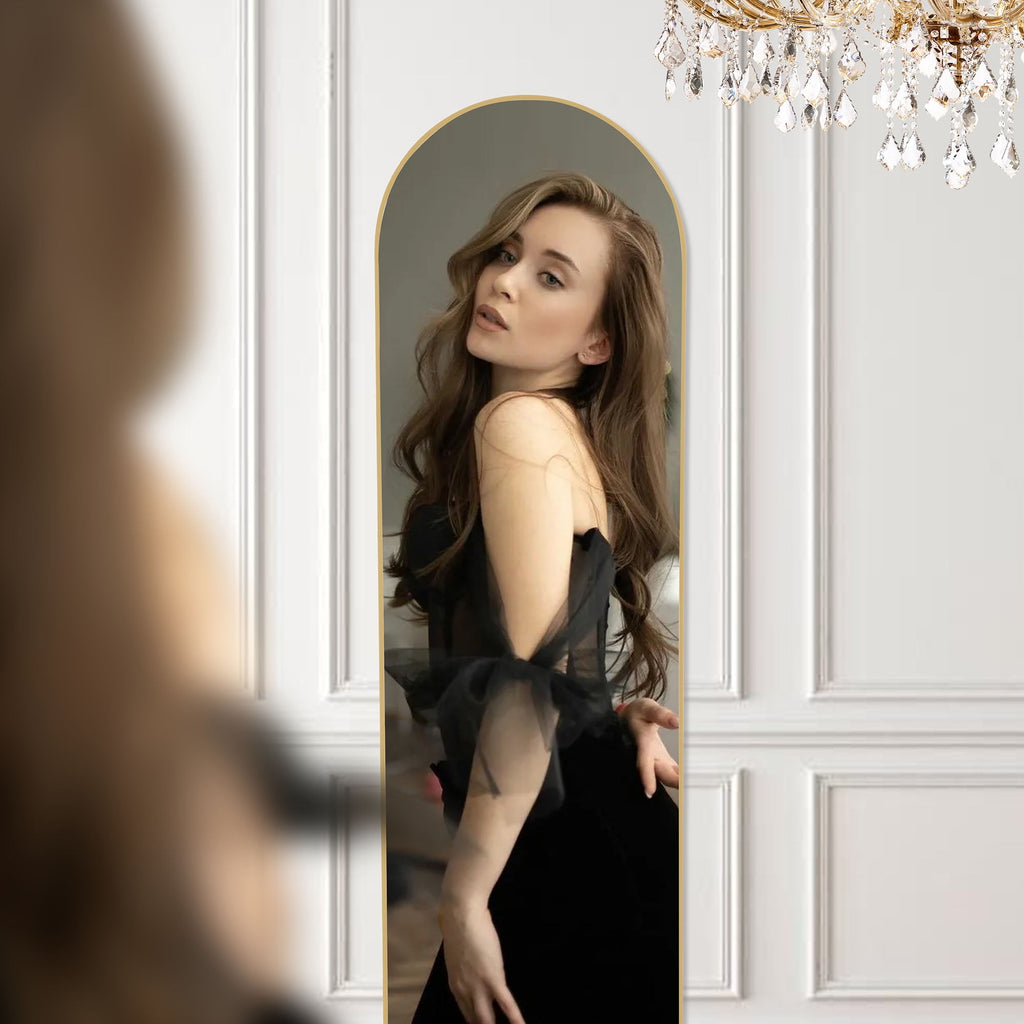 CONCETTA 59"x16" Arched Full Length Mirror, Full Body Standing Mirror Floor Mirrors, Gold