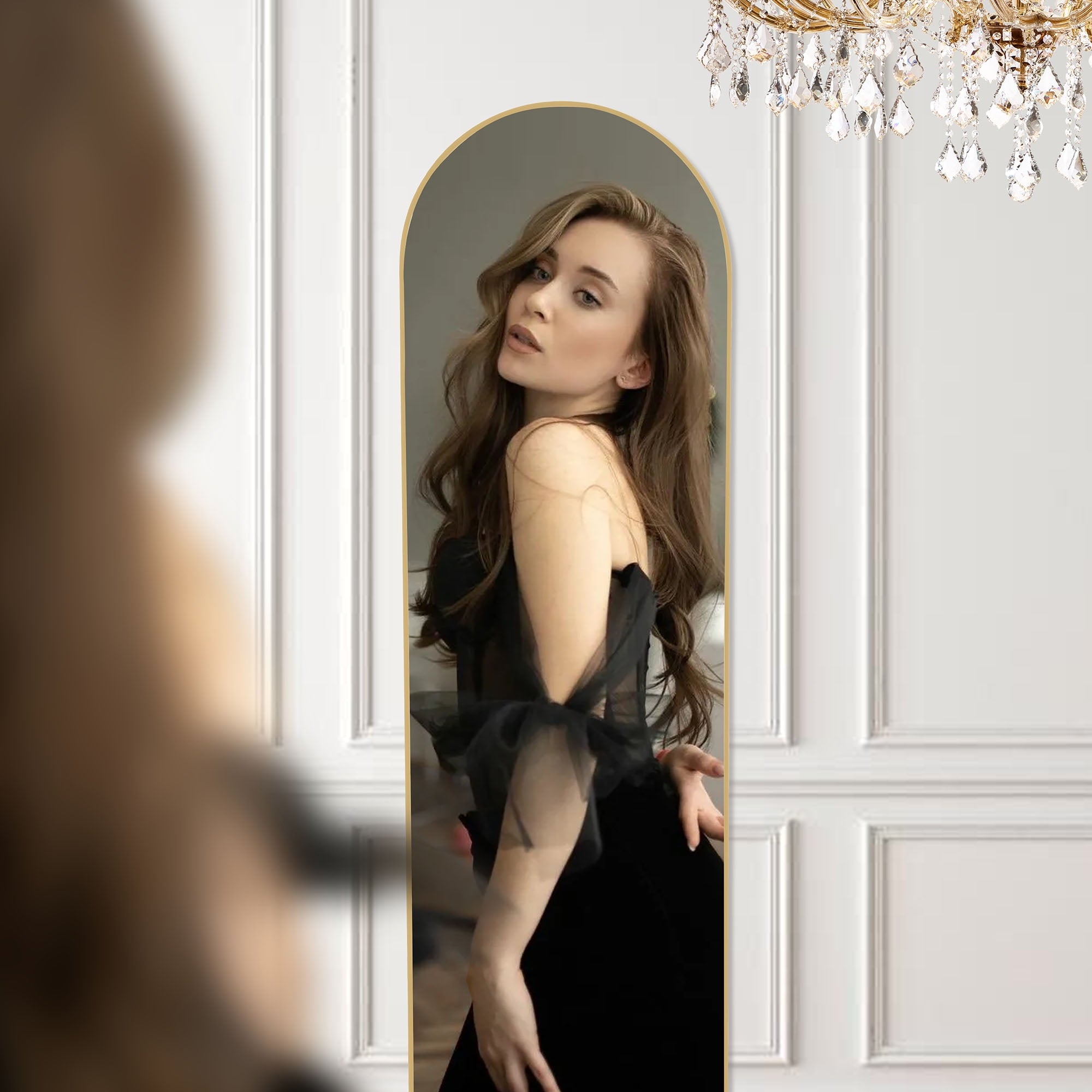 CONCETTA 59"x16" Arched Full Length Mirror, Full Body Standing Mirror Floor Mirrors, Gold