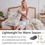 Green Essen 3 Pcs Quilt Sets, Lightweight Microfiber Bedspreads Soft Purple Floral Quilt Reversible Green Leaves Coverlet Set, 1 Quilt & 2 Pillow Shams(Queen Size)