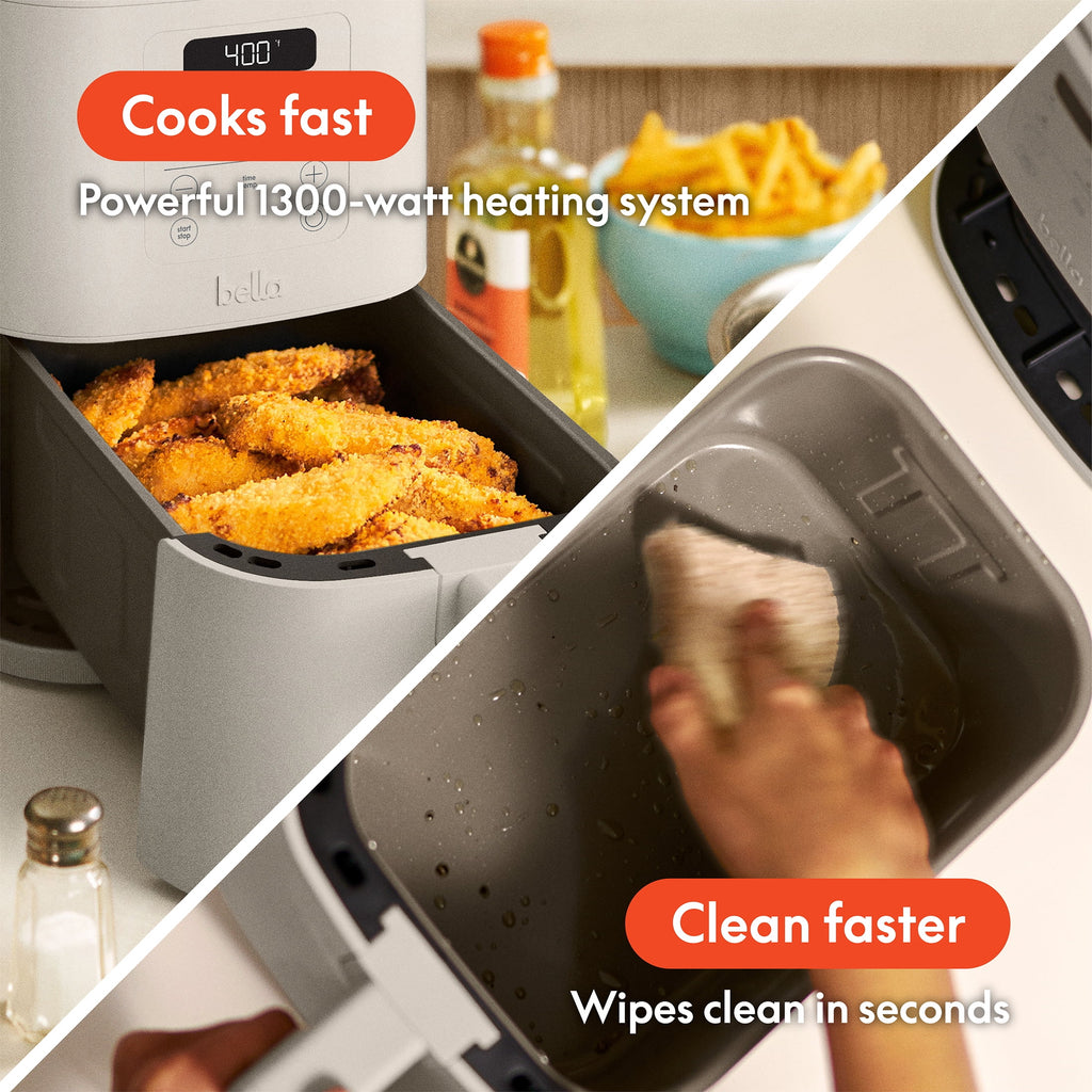 bella 4 Qt Slim Digital Air Fryer with EverGood™ Ceramic Nonstick Coating, 6 Preset Cooking Options, Oatmilk