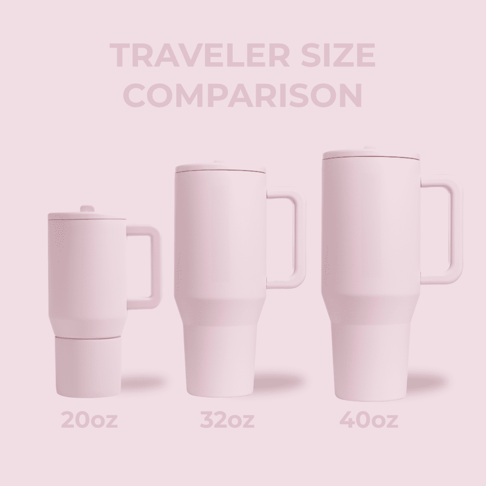 HydroJug Traveler 40 oz Water Bottle, Stainless Steel Insulated Tumbler with Flip Straw and Handle - Pink Sand