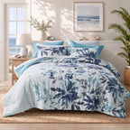 Regency Heights Queen Size Comforter Set with Sheets, 9-Piece Floral Textured Print Bed in a Bag Queen, Blue Bedding Comforter Set with Bed Sheets and Side Pocket