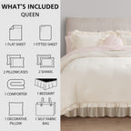 Mainstays All in One Reversible Comforter and Sheet set- 11 Piece, Queen, Cream Ruffle