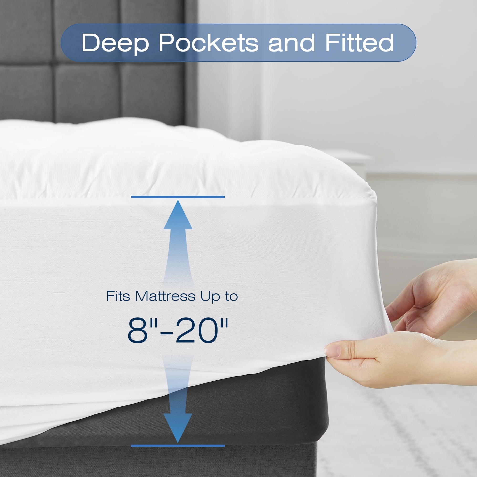 WISHEAD Queen Mattress Topper, Quilted Cooling Mattress Pad , Soft Breathable Pillow Top Mattress Protector, 8-21" Deep Pocket, Machine Washable, Back Pain Relief, White