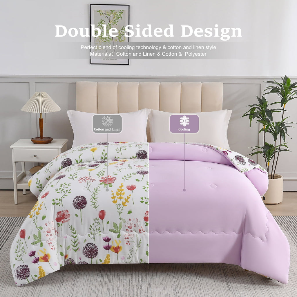 Jessy Home 1 Piece Queen Comforter Floral Comforter Purple Dandelion Summer Quilts Soft Cooling Comforter 1 Comforter