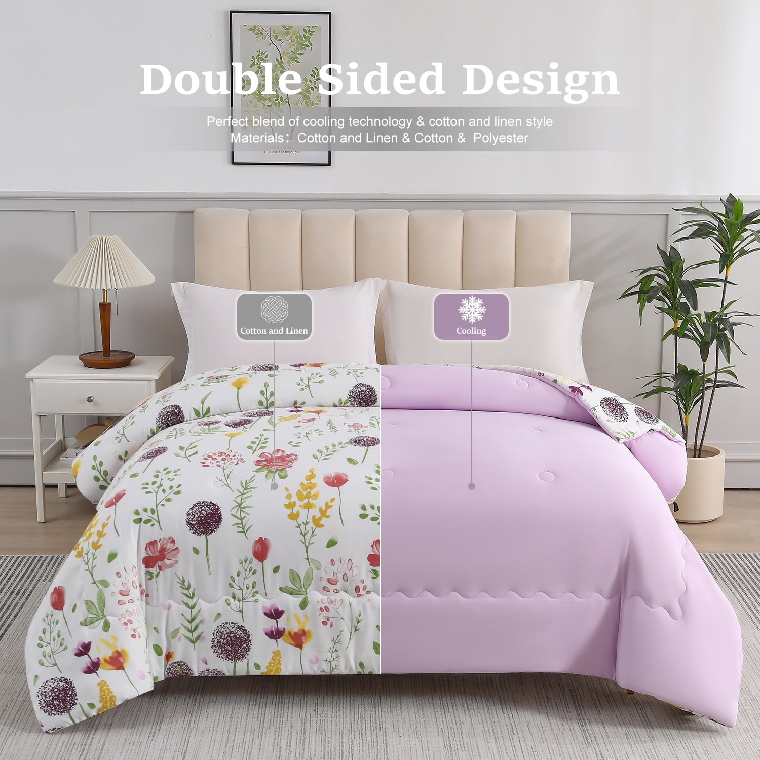 Jessy Home 1 Piece Queen Comforter Floral Comforter Purple Dandelion Summer Quilts Soft Cooling Comforter 1 Comforter