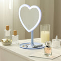 Mainstays 11.26" Tall Light Blue Plastic Frame Tabletop Heart Shaped LED Lighted Mirror with Trinket Tray