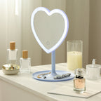 Mainstays 11.26" Tall Light Blue Plastic Frame Tabletop Heart Shaped LED Lighted Mirror with Trinket Tray