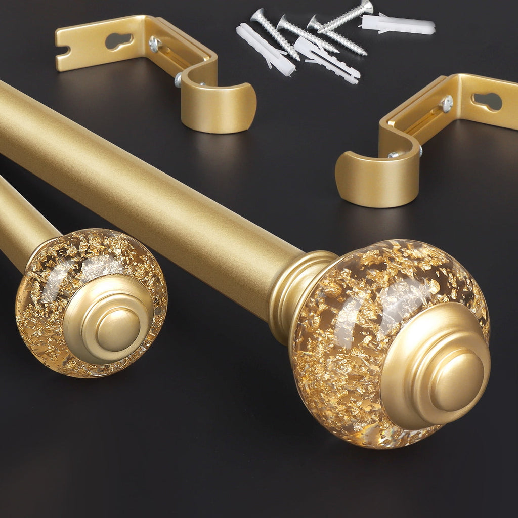 KAMANINA 7/8" Adjustable Single Curtain Rod with Translucent Finial, 48 - 84", Gold