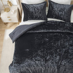Regency Heights Full/Queen Cozy Velvet Comforter Sets, Luxury 3-Piece All-Season Bedding, Bed Set with Shams，Black