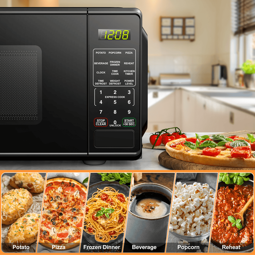 Mainstays 0.7 Cu ft Countertop Microwave Oven, 700 Watts, Black, New
