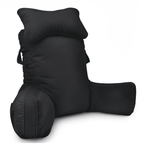 PHOGARY 31inch Reading Pillow for Bed Backrest with Arms - Black - Adult, Ultra-Comfy Microplush Cover & Detachable Neck Roll - Unmatched Support Bed Rest Sit Up Pillow