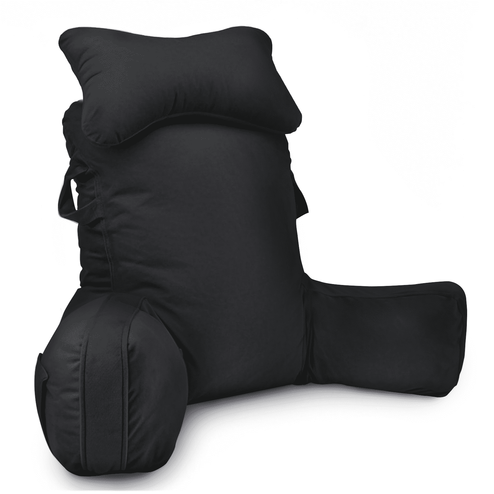 PHOGARY 31inch Reading Pillow for Bed Backrest with Arms - Black - Adult, Ultra-Comfy Microplush Cover & Detachable Neck Roll - Unmatched Support Bed Rest Sit Up Pillow