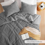 Regency Heights Twin/Twin XL Quilted Plush Comforter Set, 2-Piece Reversible Feather-Soft Dorm Bedding Sets, Textured Sherpa Comforter Bed Set for All Season, Gray
