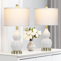Cinkeda Double Gourd Ceramic Table Lamps Set of 2 for Bedroom Living Room 22" Modern White Gold Nightstand Bedside Lamp with Shade