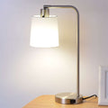 Better Homes & Gardens Modern Desk Lamp with Outlet, Brushed Nickel Base & Fabric Shade, 18.26 Inches