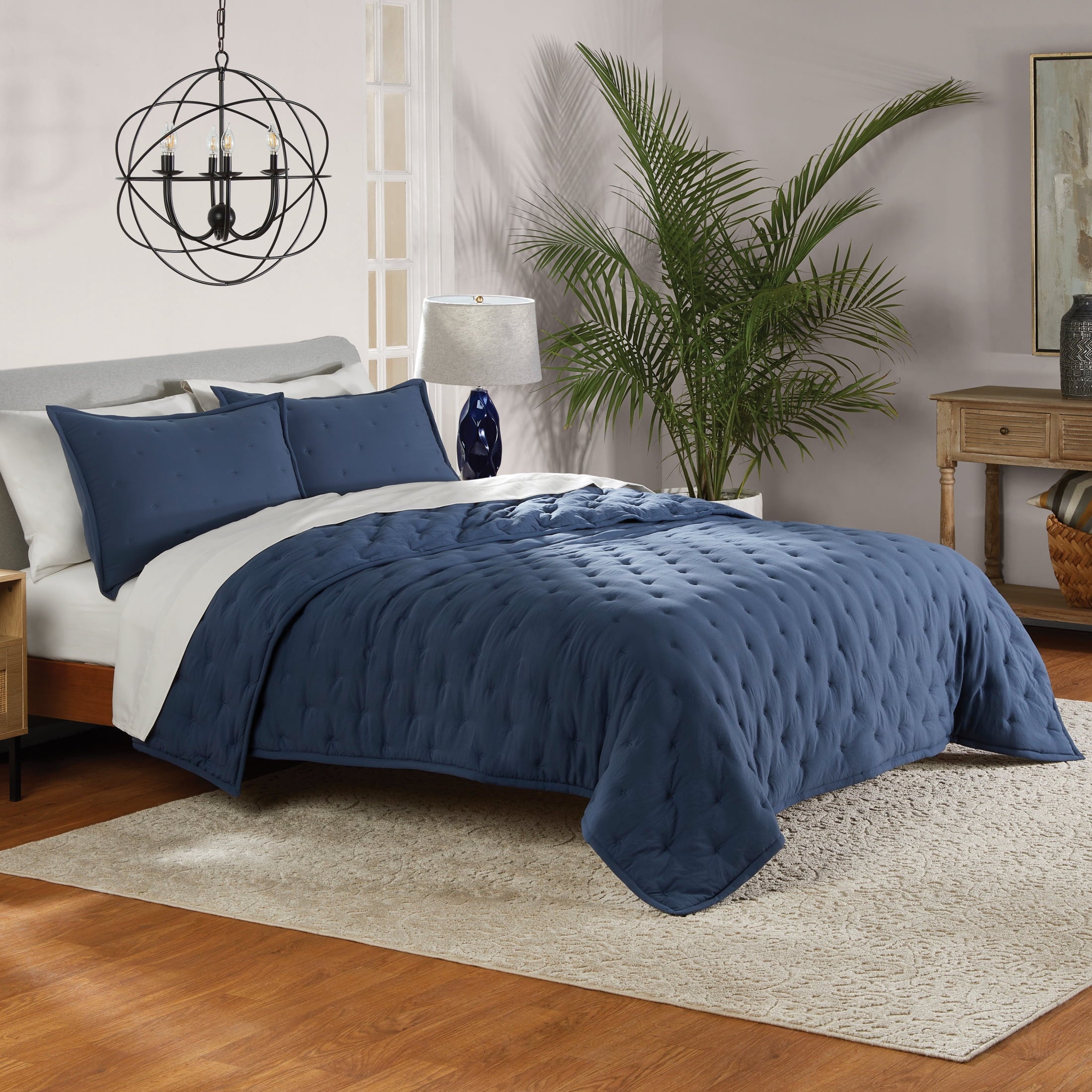 Mainstays Full/Queen Comforter Set, All-Season, 3-Piece, Navy