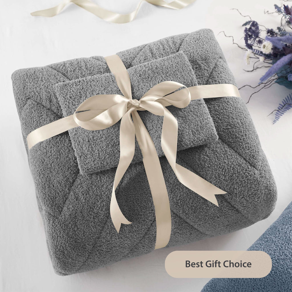 Regency Heights Twin/Twin XL Quilted Plush Comforter Set, 2-Piece Reversible Feather-Soft Dorm Bedding Sets, Textured Sherpa Comforter Bed Set for All Season, Gray