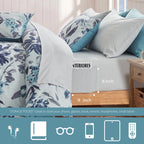 Regency Heights Queen Size Comforter Set with Sheets, 9-Piece Floral Textured Print Bed in a Bag Queen, Blue Bedding Comforter Set with Bed Sheets and Side Pocket