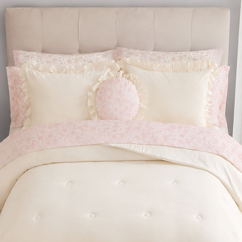Mainstays All in One Reversible Comforter and Sheet set- 11 Piece, Queen, Cream Ruffle