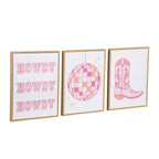 Mainstays 3 Pc Set Pink Western Theme Wall Art, Howdy, Boot, and Disco Globe