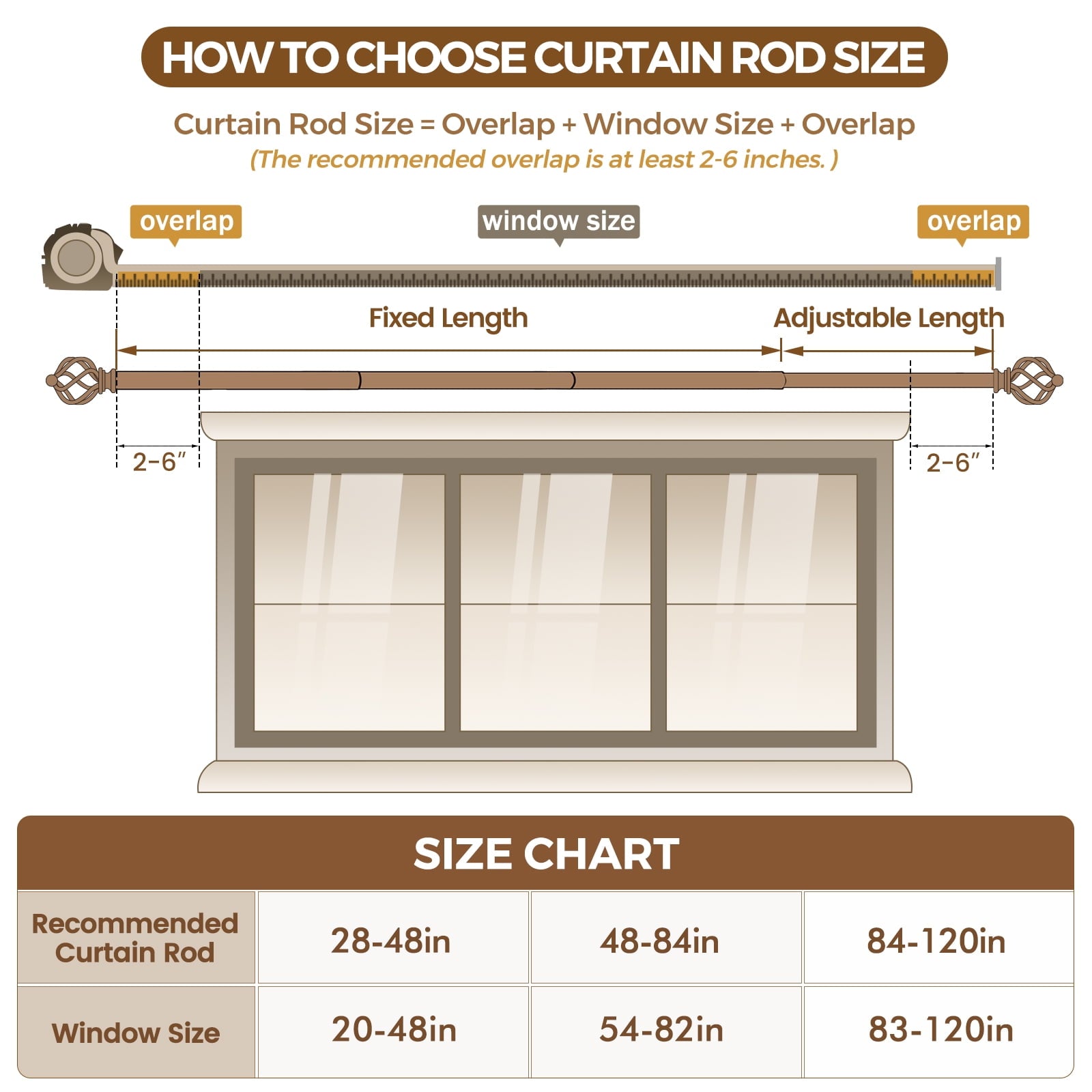 KAMANINA 7/8" Adjustable Single Curtain Rod with Translucent Finial, 48 - 84", Gold