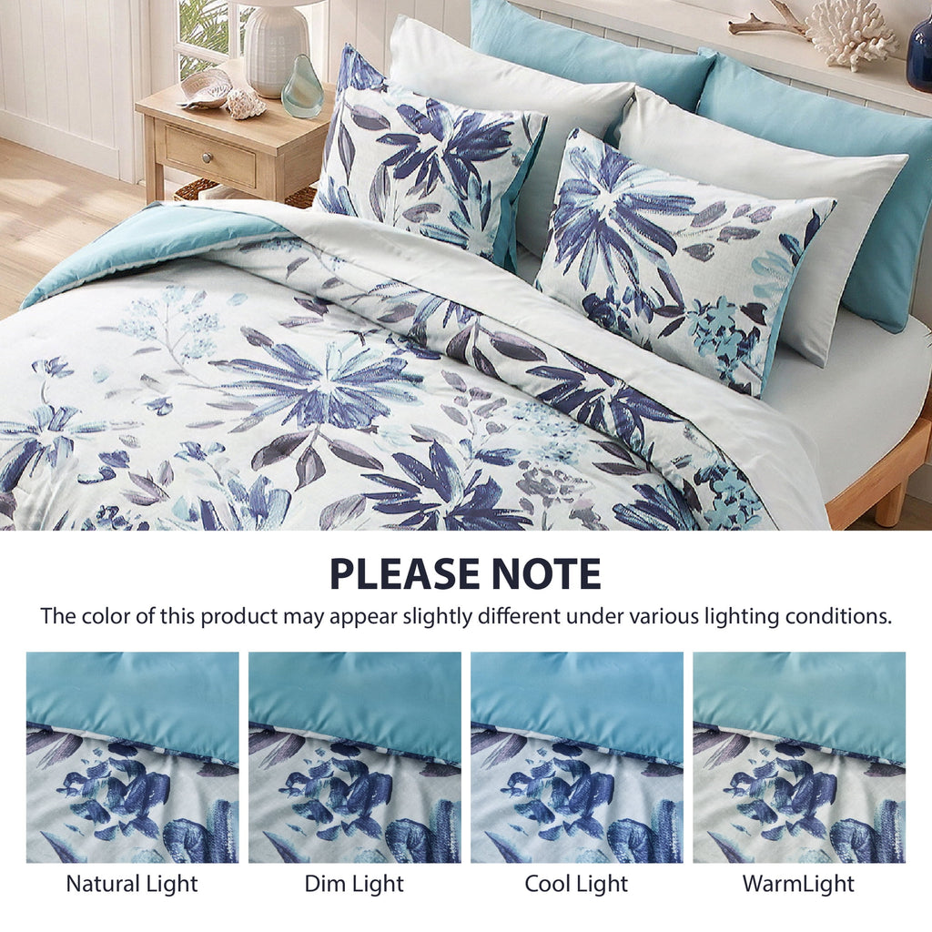 Regency Heights Queen Size Comforter Set with Sheets, 9-Piece Floral Textured Print Bed in a Bag Queen, Blue Bedding Comforter Set with Bed Sheets and Side Pocket
