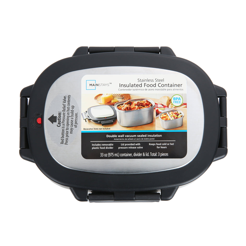 Mainstays 33 oz Insulated Stainless Steel Lunch Box Food Storage Container with Lid
