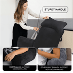 PHOGARY 31inch Reading Pillow for Bed Backrest with Arms - Black - Adult, Ultra-Comfy Microplush Cover & Detachable Neck Roll - Unmatched Support Bed Rest Sit Up Pillow